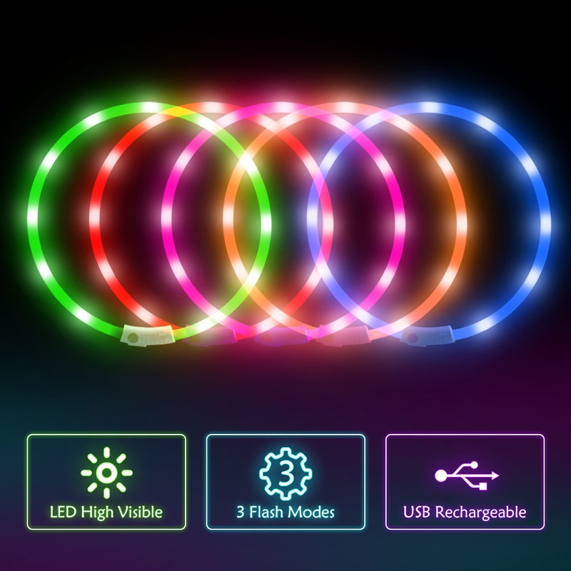 BSEEN Light Up Dog Collar, Silicone LED Dog Collar Rechargeable Cat Collar Cuttable Glowing Puppy Necklace Safety Dog Lights for Night Walking (Red) - Image 2